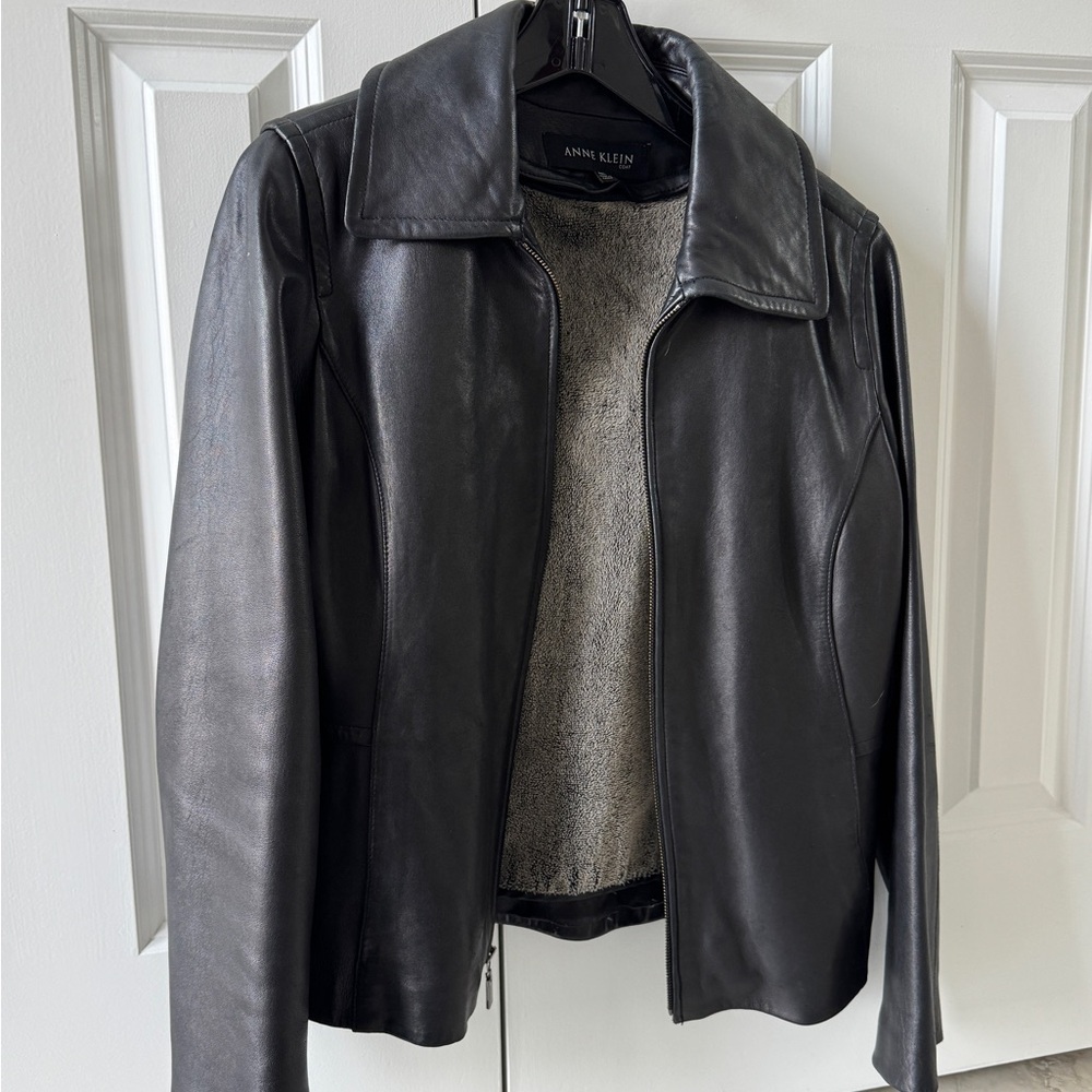 Anne Klein Charcoal Leather Jacket